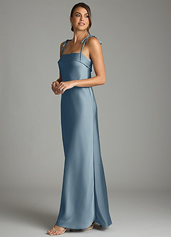 Azazie Ellia Robes de demoiselle d'honneur Robe Fourreau en Satin extensible Arc Bleu Poussiéreux image4