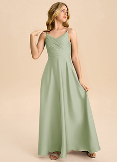 Azazie Bug Junior Linia A Pofałdowany Satyna elastyczna Długość podłogi Młodsza druhna Sukienka image4