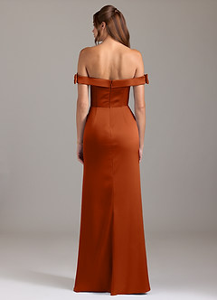 Azazie Zayla Robes de demoiselle d'honneur Robe Trapèze Convertible en Satin extensible Épaule décolletée Orange Brûlée image5