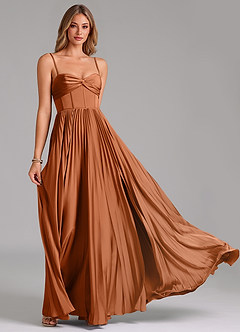 Azazie Akiko Robes de demoiselle d'honneur Robe Trapèze en Satin extensible Encolure en Forme de Cœur Cuivre image5