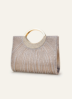front Borsa a mano con strass di cristallo e manico circolare