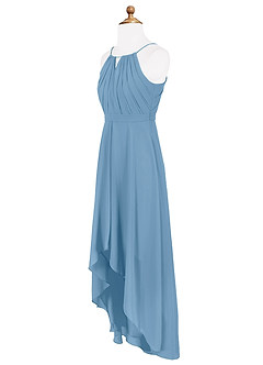 Azazie Oaklynn Junior Robe Trapèze en Mousseline de soie Plissée Acier Bleuté image8