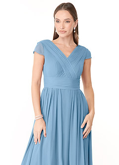 Azazie Organa Vestidos de damas de honor Vestido de Azul Acero de Gasa de Corte en A con Plisado image5