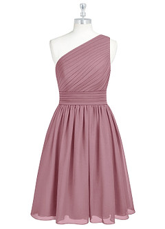 Azazie Katrina Robes de demoiselle d'honneur Robe Trapèze en Mousseline de soie Ue épaule Mauve Vintage image6
