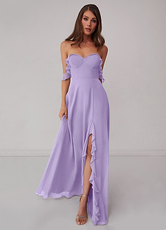 Barbie ♥ Azazie Bridesmaid Dresses Lilac A-Line Off the Shoulder Chiffon Convertible Dress image3