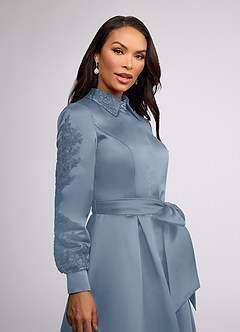 Azazie Ruth Mother of the Bride Dresses Dusty Blue A-Line Lace Matte Satin Dress image3