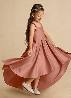 Azazie Kat Jurken voor bloemenmeisjes A-Lijn Jurk van Mat Satijn Geplooid Meer Gesneden image1