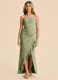 Azazie Buzzy Junior Pistachio Sheath Pleated Chiffon Dress image6