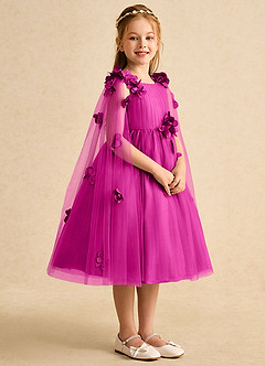 Azazie Staria Flower Girl Dresses Fuchsia Ball-Gown Ruched Tulle Dress image8