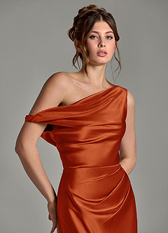Azazie Emerson Bridesmaid Dresses Paprika Mermaid Off the Shoulder Metallic Satin Dress image13