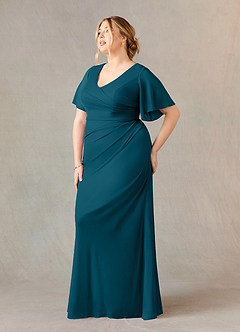 Azazie Selah Mother of the Bride Dresses Ink Blue A-Line V-Neck ruched Mesh Dress image8