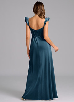 Azazie Denisse Bridesmaid Dresses Blue Topaz A-Line Ruched Velvet Dress image7