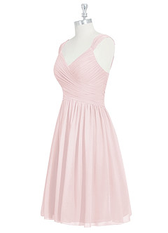 Azazie Angie Bridesmaid Dresses Blushing Pink A-Line Corset Chiffon Dress image11