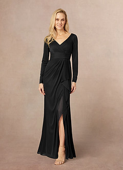 Azazie Risa Mother of the Bride Dresses Black Mermaid V-Neck Pleated Mesh Dress image1