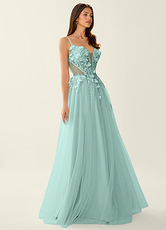 Eulalie Teal 3D Flowers Corset Lace Up Back Prom Dress image3