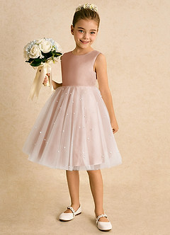 Azazie Esme Flower Girl Dresses Champagne Rose Ball-Gown Bow Tulle Dress image2