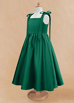 Azazie Chelsie Flower Girl Dresses Emerald A-Line Bow Matte Satin Dress image7