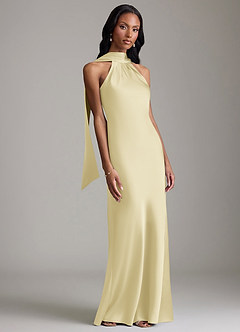 Azazie Cassiana Brudtärnklänningar Klä av Sjöjungfru i Stretch Satin Plisserad Citronsorbet image6