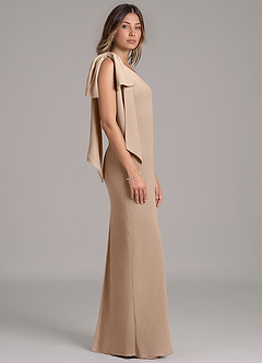 Azazie Capri Bridesmaid Dresses Taupe A-Line One Shoulder Chiffon Dress image3