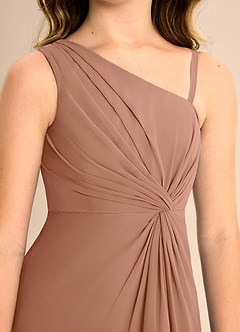 Azazie Brooke Junior Vestido de Bronceador de Gasa de Corte en A con Corte Lateral image7