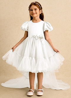 Azazie Cocoa Flower Girl Dresses Ivory Ball-Gown Pleated Tulle Dress image3