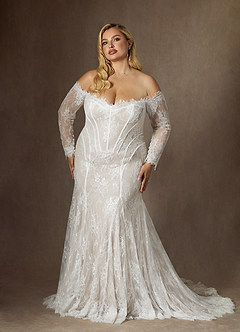 Azazie Katherine Wedding Dresses Diamond White Mermaid Off the Shoulder Tulle Dress image10