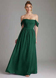 Azazie Caterina Bridesmaid Dresses Emerald A-Line Corset Chiffon Dress image1