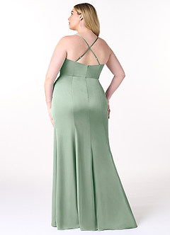 Azazie Marzia Bridesmaid Dresses Agave Sheath Cowl Pleated Stretch Satin Dress image8