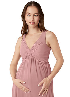 Azazie Yetta Brautjungfernkleider für Schwangere A-Linie V-Hals Versammelt Chiffon Bodenlänge Kleid image6