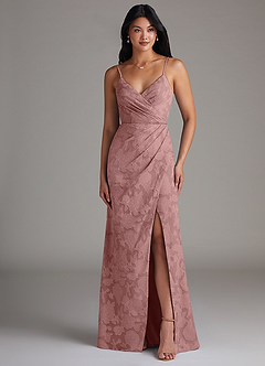Azazie Maci Bridesmaid Dresses Dusty Rose Sheath Pleated Floral Burnout Dress image4