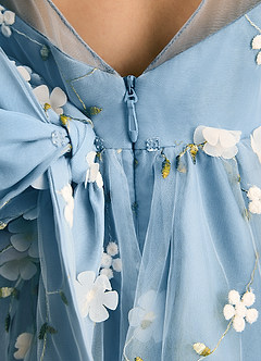 Azazie Elowen vestidos de niña de las flores Vestido de Azul Acero de Encaje de Corte en A con Escote de Corazón image7