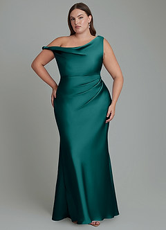 Azazie Emerson Bridesmaid Dresses Peacock Mermaid Off the Shoulder Stretch Satin Dress image8