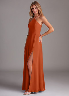Azazie Bailey Bridesmaid Dresses Burnt Orange A-Line Halter Side Slit Chiffon Dress image3