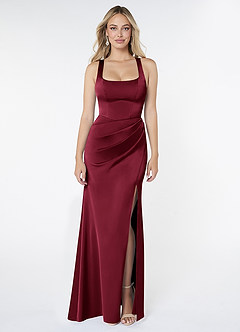 Azazie Mero Bridesmaid Dresses Burgundy Mermaid Pleated Stretch Satin Dress image1