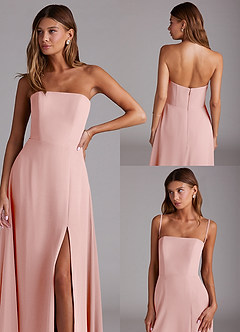Azazie Wren Vestidos de damas de honor Vestido de Rosa Empolvado de Gasa de Corte en A Convertible con Corte Lateral image9