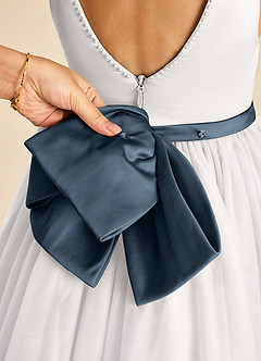 Azazie Seline Flower Girl Dresses Ivory Neptune A-Line Bow Tulle Dress image3