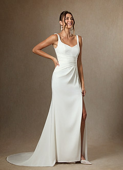 Azazie Isabella Wedding Dresses Diamond White Mermaid Pleated Crepe Back Satin Dress image5