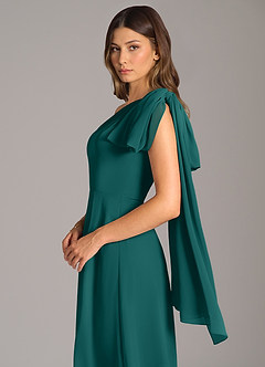 Azazie Tella Bridesmaid Dresses Peacock A-Line One Shoulder Chiffon Dress image8