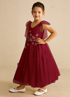 Azazie Minia Jurken voor bloemenmeisjes A-Lijn Jurk van Mat Satijn Boog Bourgondië image5