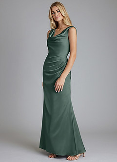 Azazie Tallie Bridesmaid Dresses Sea Moss Mermaid Pleated Stretch Satin Dress image2