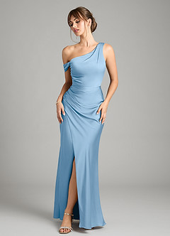 Azazie Madelyn Bridesmaid Dresses Powder Blue Mermaid One Shoulder Stretch Satin Convertible Dress image1
