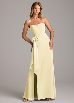 Azazie Tahlia Bridesmaid Dresses Lemon Sorbet A-Line with Belt Chiffon Dress image1