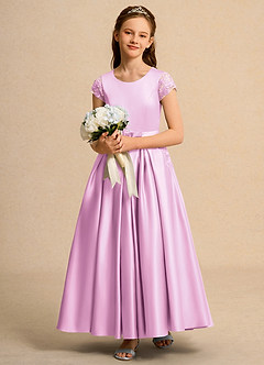 Azazie Bunny Girls Formal Flower Girl Dresses Candy Pink Ball-Gown Lace Dress image3