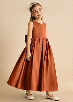 Azazie Cailee Flower Girl Dresses Burnt Orange Ball-Gown Pleated Matte Satin Dress image3