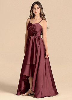 Azazie Catalina Junior A-Linie Herzausschnitt Stretch-Satin Kleid Merlot image6