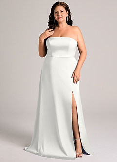 Azazie Wren Brudtärnklänningar Klä av A-Linje i Stretch Satin Axelbandslös Vit Konvertibel image8