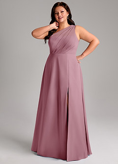 Azazie Phaedra Vestidos de damas de honor Vestido de Malva Vintage de Gasa de Corte en A con Hombro unilateral image13