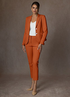 front Whitney Burnt Orange Structured Stretch Cropped Dress Pants