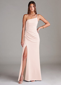 Azazie Eren Bridesmaid Dresses Blushing Pink Sheath One Shoulder Stretch Crepe Dress image3