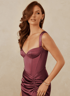 Christian Siriano Bridal for Azazie 1017 Bridesmaid Dresses Merlot Sheath Sweetheart Neckline Stretch Satin Dress image7
